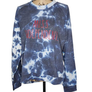 Rae Dunn Womens Miss Independent Tie Dye Crew Neck Sweatshirt Size Large Blue